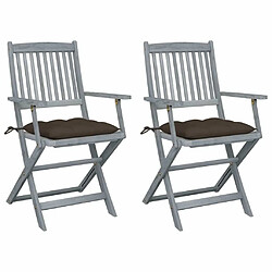 Maison Chic Lot de 2 Chaises pliables d'extérieur avec coussins | Chaises de jardin | Fauteuil Relax Bois d'acacia -GKD70596