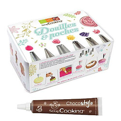 Scrapcooking Coffret à pâtisserie 6 douilles inox et poches jetables + 1 Stylo chocolat