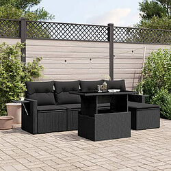 vidaXL Salon de jardin 6 pcs avec coussins noir résine tressée