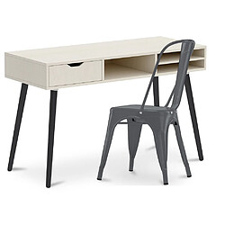 ICONIK INTERIOR Bureau en Bois - Design Scandinave - Beckett + Chaise de Salle à Manger - Stylix Gris foncé