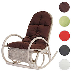 Mendler Fauteuil à bascule Esmeraldas, rocking-chair, fauteuil en rotin, blanc ~ rembourrage marron