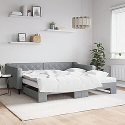 Maison Chic Lit d'appoint avec gigogne et matelas | Lit de jour | Lit de repos gris clair 100x200 cm tissu -GKD36268