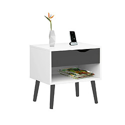 Alter Table de chevet avec un tiroir et un compartiment de rangement, noir et blanc, Dimensions 50 x 49 x 39 cm