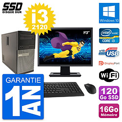 PC Tour Dell 790 MT Ecran 19" Intel i3-2120 RAM 16Go SSD 120Go Windows 10 Wifi - Occasion