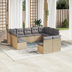 vidaXL Salon de jardin 11 pcs avec coussins beige résine tressée