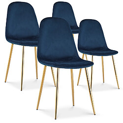 Lot de 4 chaises Bali velours bleu pieds or