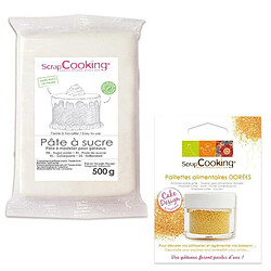 Scrapcooking Pâte à sucre blanche 500 g + paillettes dorées 