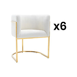 Lot de 6 chaises avec accoudoirs - Tissu bouclette et acier inoxydable - Blanc et doré - PERIA de Pascal MORABITO 