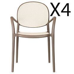 Pegane Lot de 4 fauteuils de salle à manger coloris taupe/rotin - Longueur 48 x profondeur 56 x hauteur 85 cm