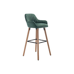 Vente-Unique Tabouret de bar en velours et pieds bois de hêtre - Vert foncé - ELEANA