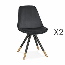 Mes Lot de 2 chaises repas en tissu noires et pieds noirs - KRAFT 