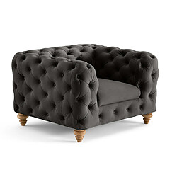 Lisa Design Walter - fauteuil chesterfield en velours - pieds bois