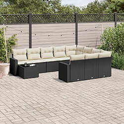 vidaXL Salon de jardin 11 pcs avec coussins noir résine tressée 