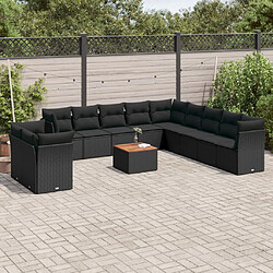 vidaXL Salon de jardin 12 pcs avec coussins noir résine tressée 