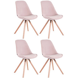 Decoshop26 4 chaises de salle à manger style scandinave en velours rose pieds rond en bois clair CDS10308 