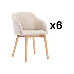 Vente-Unique Lot de 6 chaises avec accoudoirs en tissu et bois d'hévéa - Beige - JELISA 