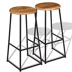 Helloshop26 Lot de deux tabourets de bar design chaise siège teck massif marron 1202160