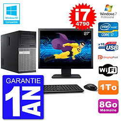 PC Tour DELL 9020 Ecran 27" Core i7-4790 RAM 8Go Disque 1To Graveur DVD Wifi W7 - Occasion