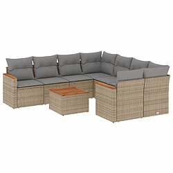 vidaXL Salon de jardin avec coussins 9pcs mélange beige résine tressée