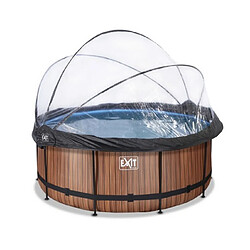 EXIT Piscine 360x122cm filtre a sable 12v Wood Marron avec BoItier avec Pompe a Chaleur