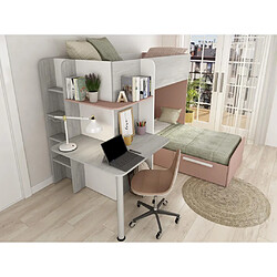 Avis Vente-Unique Lits superposés d'angle 2 x 90 x 190 cm - Avec bureau - Gris, blanc et rose - SAMUEL