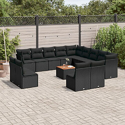 vidaXL Salon de jardin avec coussins 14 pcs noir résine tressée