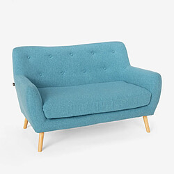 Acheter LE ROI DU RELAX Salon fauteuil canapé 2 places design scandinave en bois et tissu Algot | Couleur: Bleu