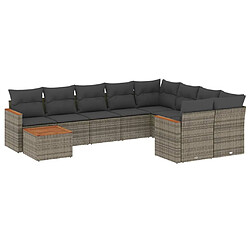 vidaXL Salon de jardin avec coussins 10 pcs gris résine tressée