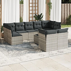 vidaXL Salon de jardin avec coussins 10 pcs gris clair résine tressée