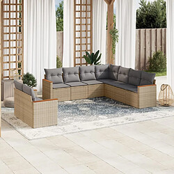 vidaXL Salon de jardin avec coussins 9 pcs beige résine tressée 