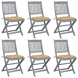 vidaXL Chaises pliables d'extérieur lot de 6 et coussins Bois d'acacia