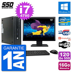 PC HP EliteDesk 800 G1 Ecran 19" Core i7-4790 RAM 16Go SSD 120Go Windows 10 Wifi - Occasion