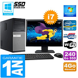 PC Tour DELL 7010 Core I7-3770 Ram 4Go Disque 240 Go SSD Wifi W7 Ecran 19" · Occasion 