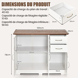 Helloshop26 Buffet cuisine meuble bas cuisine 2 placards 2 tiroirs étagère réglable buffet salle à manger pour cuisine salon blanc 100 x 40 x 78 cm blanc 20_0007945 pas cher