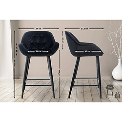 Decoshop26 Lot de 2 tabourets de bar chaises hautes assise effet capitonnée en velours noir et métal noir 10_0004162