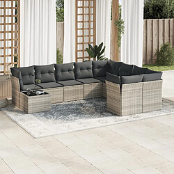 vidaXL Salon de jardin avec coussins 10 pcs gris clair résine tressée