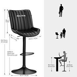 Acheter BIGZZIA Tabourets de Bar en Cuir PU-Lot de 2 hauteur Réglable - réglable pivotant avec repose-pied-Noir