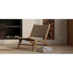 ICONIK INTERIOR Chaise longue - Chaise design Boho Bali - Bois et cuir - Recia Marron