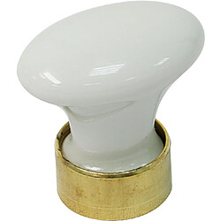 Bouton porcelaine ovale - Hauteur : 33 mm - Décor : Blanc / Laitonné - Matériau : Porcelaine / Laiton - Section : 22 x 32 mm - MERIGOUS 