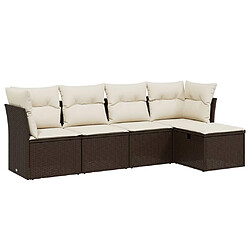 vidaXL Salon de jardin avec coussins 5 pcs marron résine tressée