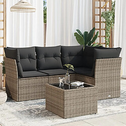 vidaXL Salon de jardin 5 pcs avec coussins gris résine tressée