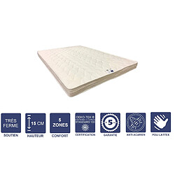 Provence Literie Lot de 2 Matelas Très Ferme Pour Canapé Lit + 2 Alèses 70x190 x 15 cm + 2 Oreillers Visco - 5 zones de Confort - Ame Poli Lattex Haute Résilience - Hypoallergénique 