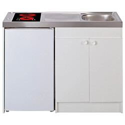 Mezieres KITCHENETTE EVIER INOX REVERSIBLE 1 CUVE 120CM DOMINO VITRO MAN MINUTERIE MEUBLE 2 PORTES FRIGO 