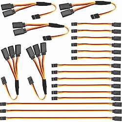 Jeu de 20 câbles d’extension de servo RC - Câble d’extension JR, 3 broches mâle vers femelle, 1 à 2/1 à 3 - Tailles 100mm, 150mm, 300mm RC 