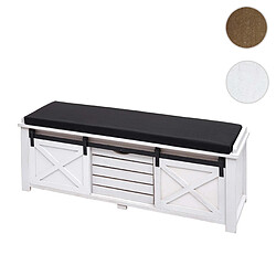 Mendler Banc avec compartiments de rangement HWC-H53, rembourré, métal, bois massif, aspect shabby 43x102x33cm ~ blanc