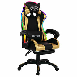 Maison Chic Fauteuil de jeux vidéo avec LED,Fauteuil Gamer du Bureau RVB Doré et noir Similicuir -MN87087