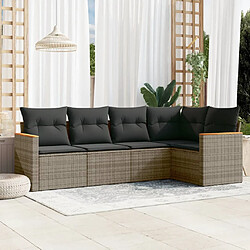 vidaXL Salon de jardin 5 pcs avec coussins gris résine tressée