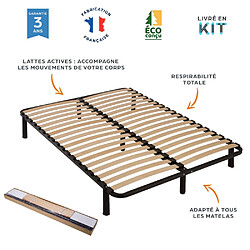 Sedac Sommier à lattes démontable + pieds 140x190 - 36 lattes bois - Fabrication française