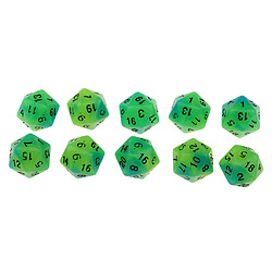 10pcs lumineux multi-faces dés noctilucent D20 Dice ensemble pour D u0026 D TRPG jeu bleu + vert