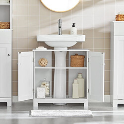 SoBuy BZR18-II-W Meuble sous-Lavabo à 2 étages et 2 Portes Meuble de Rangement de Salle de Bain